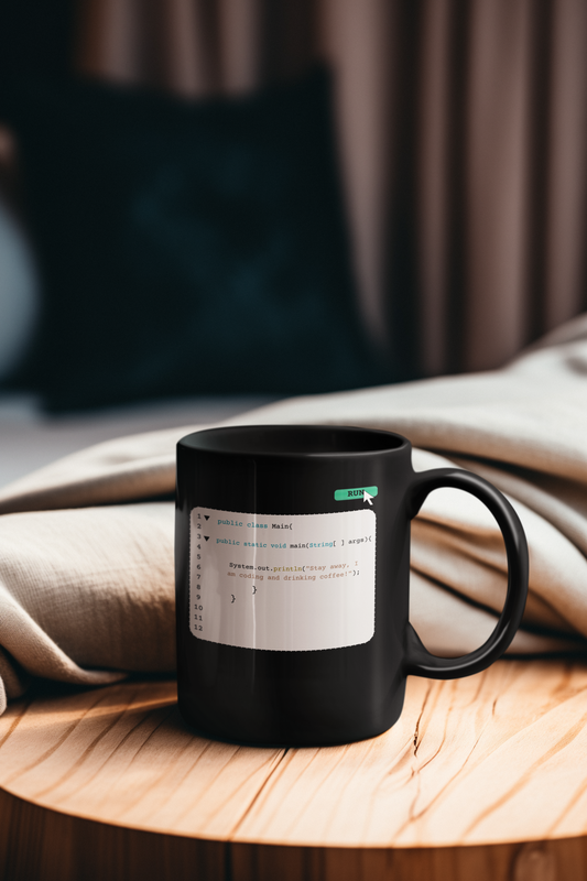 Programmer Black Mug, Java println mug
