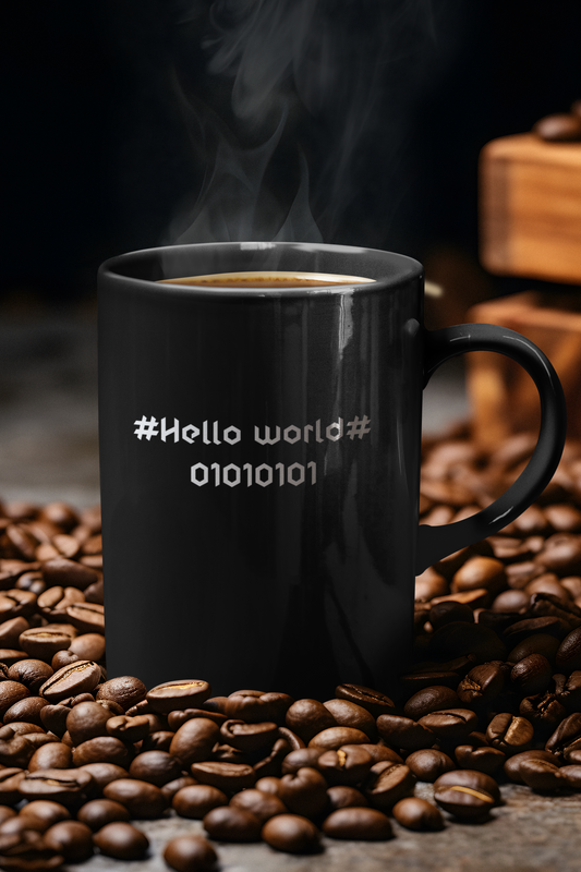 Programmer Coffee Black mug, Hello world mug